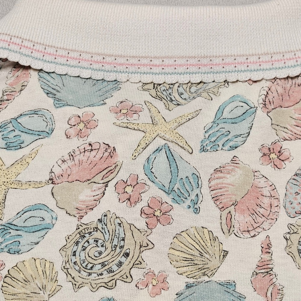 Cricket Lane Polo Shirt Womens Large Cream AOP Seashell Print Vintage 80s USA - Picture 9 of 9